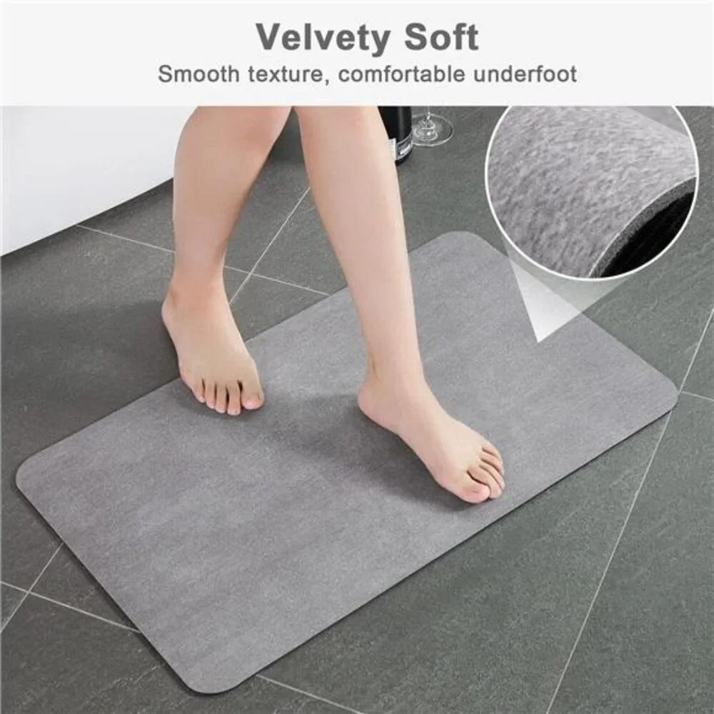 Non Slip Bath Mat Quick Dry Absorbent Bathroom Rug Washable Shower Mat Grey